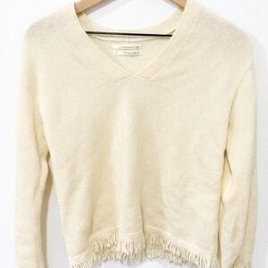Anthropologie Cream Wool Blend Fringe Hem Sweater XS